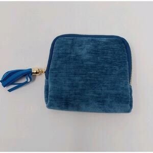 Blue Velvet Coin Purse Zip Small Wallet Gold Zipper Tassel Compact Pouch
